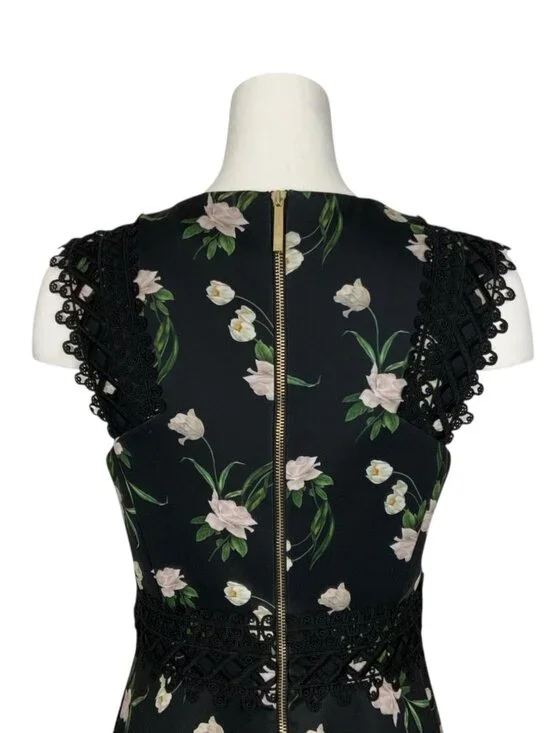 Ted Baker Nolla Printed Skater Dress 3 US/M Black Floral - Picture 11 of 15